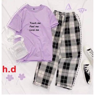 Set Áo touch me mix Quần kẻ caro