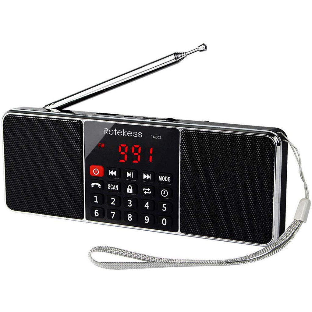 Radio AM FM Không Dây Retekess TR602 Màu Đen Âm Thanh Nổi Hỗ Trợ Thẻ TF/USB Có Cổng Vào Aux Màn Hình LED Hẹn Giờ Tắt