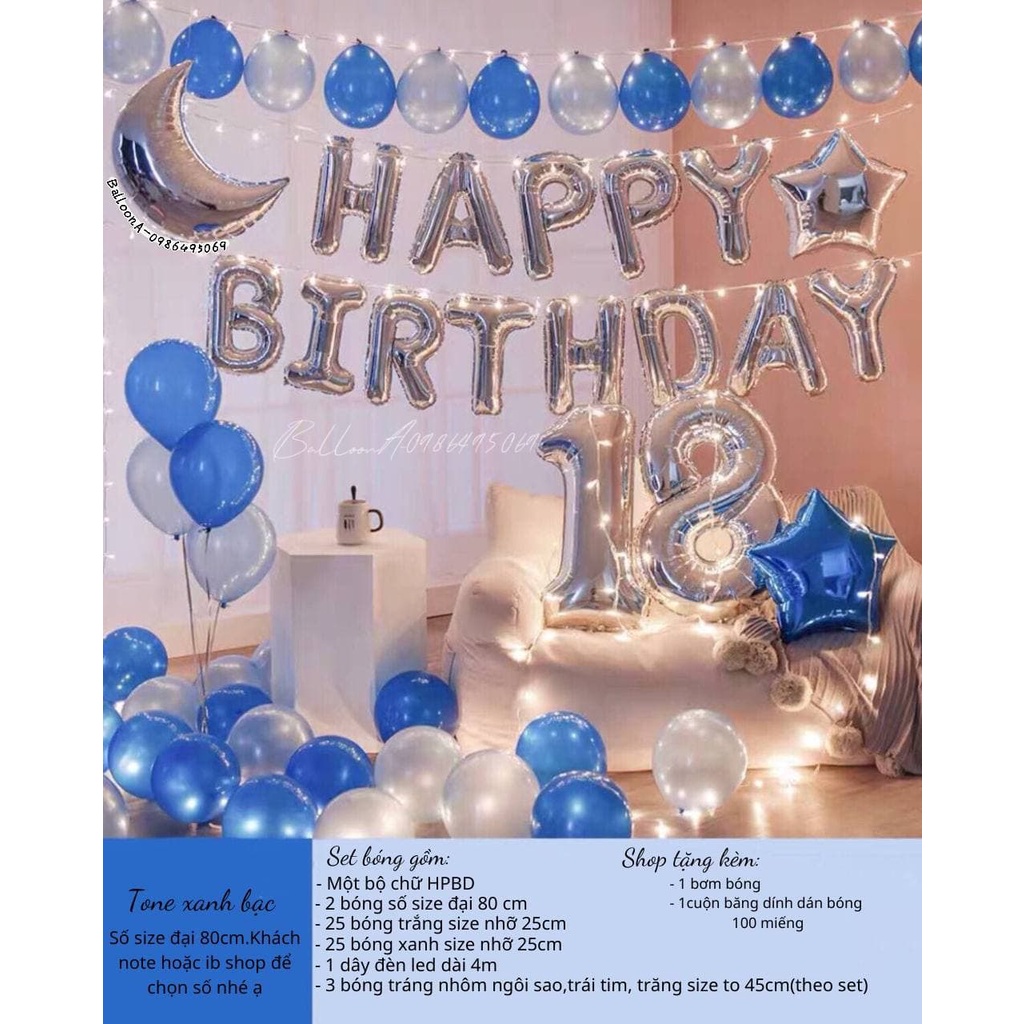 set bóng sinh nhật kèm đèn+số tuổi đầy đủ,combo bong bóng trang trí sinh nhật Happy Birthday siêu đẹp dễ làm đầy đủ đồ