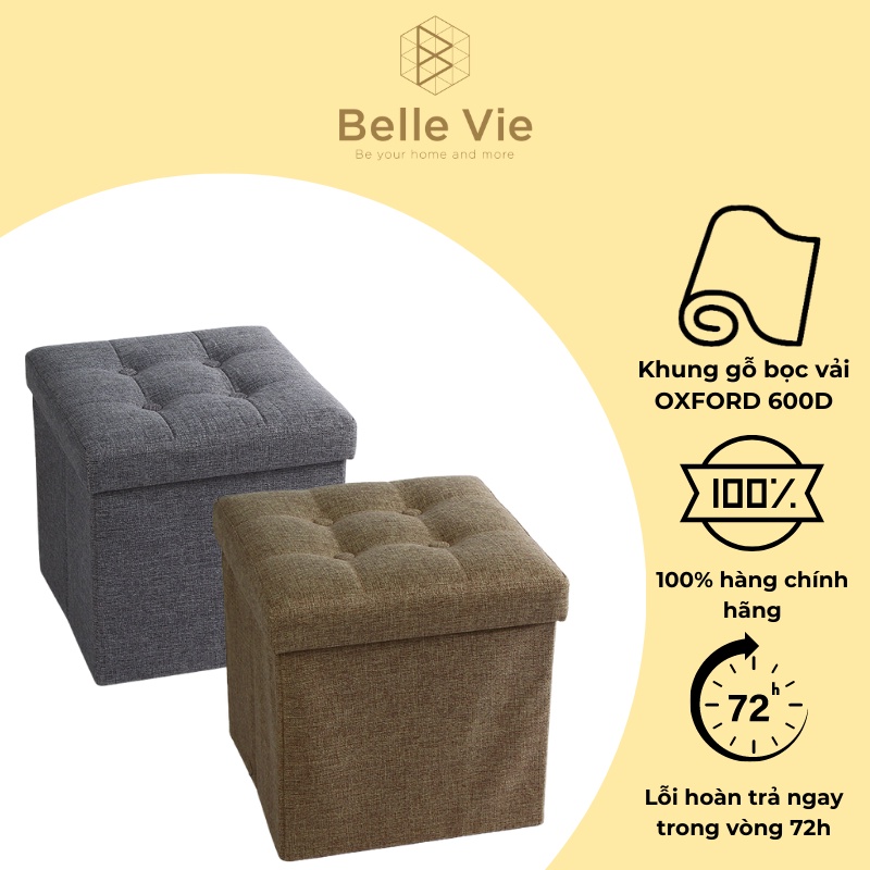 Đôn Ghế Hộp Đựng Đồ Đa Năng BELLEVIE Ghế Sofa Ngồi Cao Cấp Vải Oxford KT 40x40x40