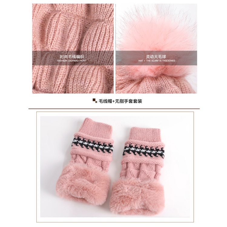 Set mũ và găng len dày dặn ấm áp thời trang phong cách Hàn Quốc cho nữ