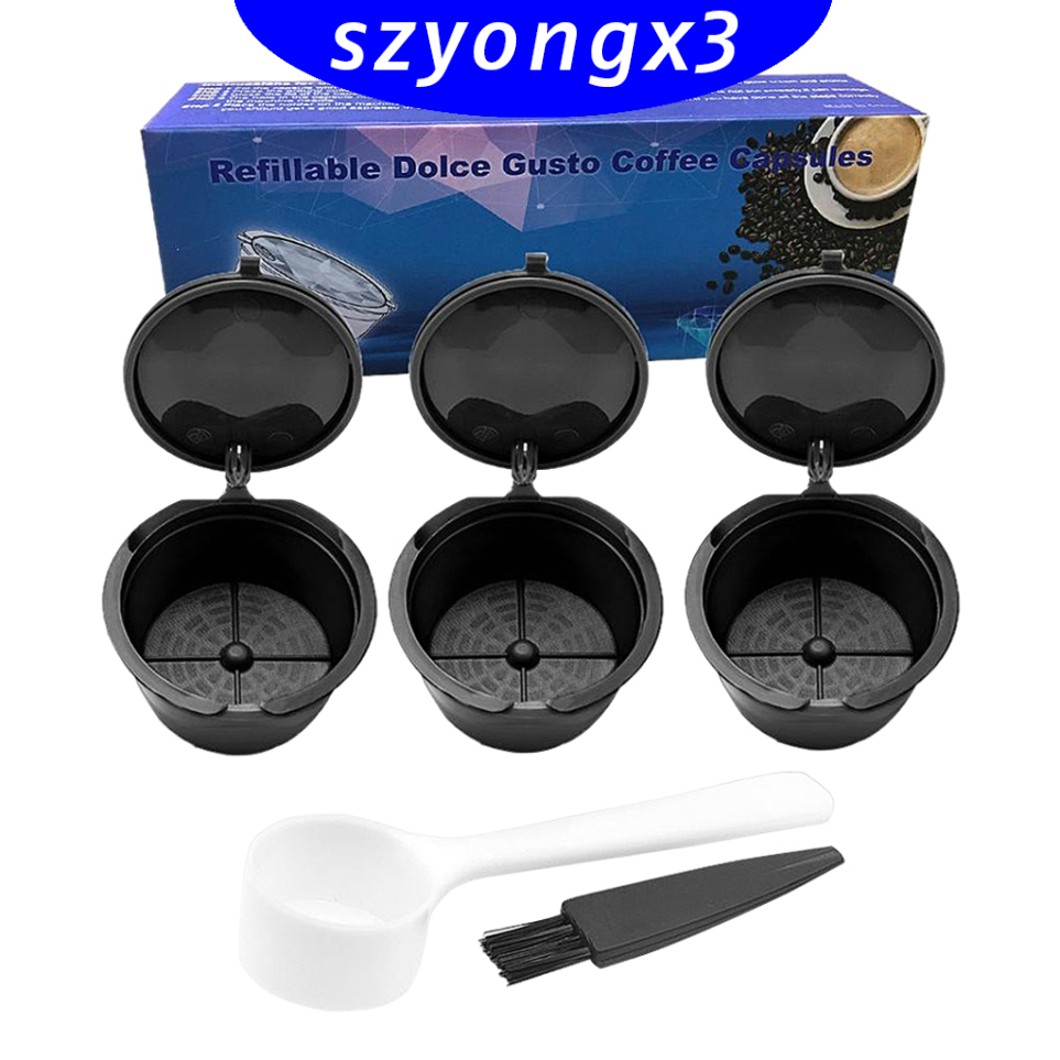 [HeatWave] 3Pcs Reusable Coffee Capsule Filters with Spoon and Cleaning Brush