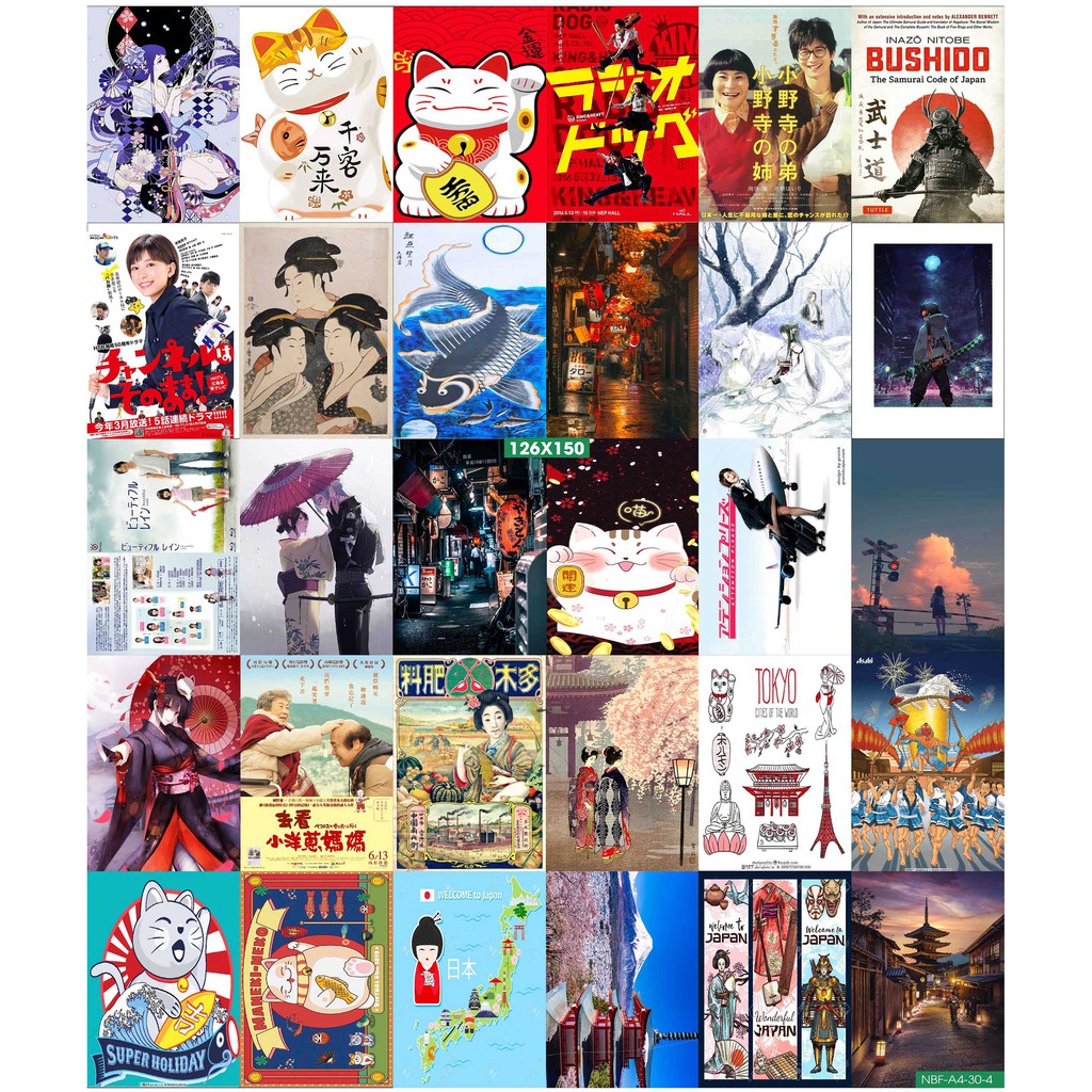 Combo Set 50 tờ Decal dán tường NhậT BẢN 1 Khổ A3,A4,A5