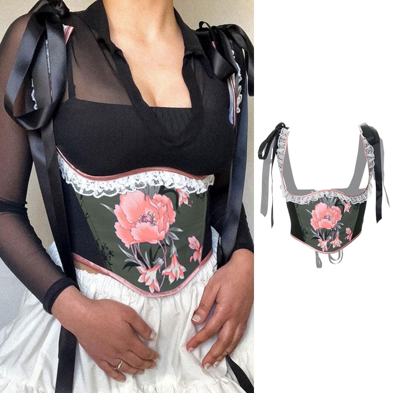 Áo Nịt Bụng Họa Tiết Hoa Vintage Thời Trang Cho Nữ