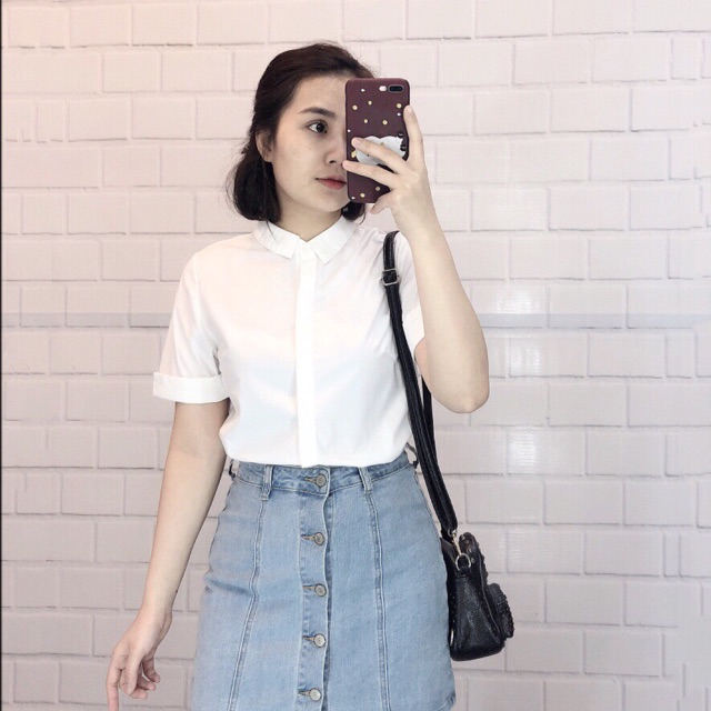 Áo sơ mi trắng cộc tay cho nữ