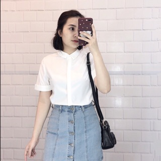 Áo sơ mi trắng cộc tay cho nữ