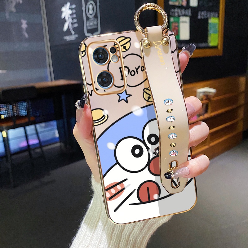Ốp Điện Thoại Mạ Điện Hình Doraemon Kèm Dây Đeo Cho OPPO Reno 7 Pro 7se Find X5 Lite 5G