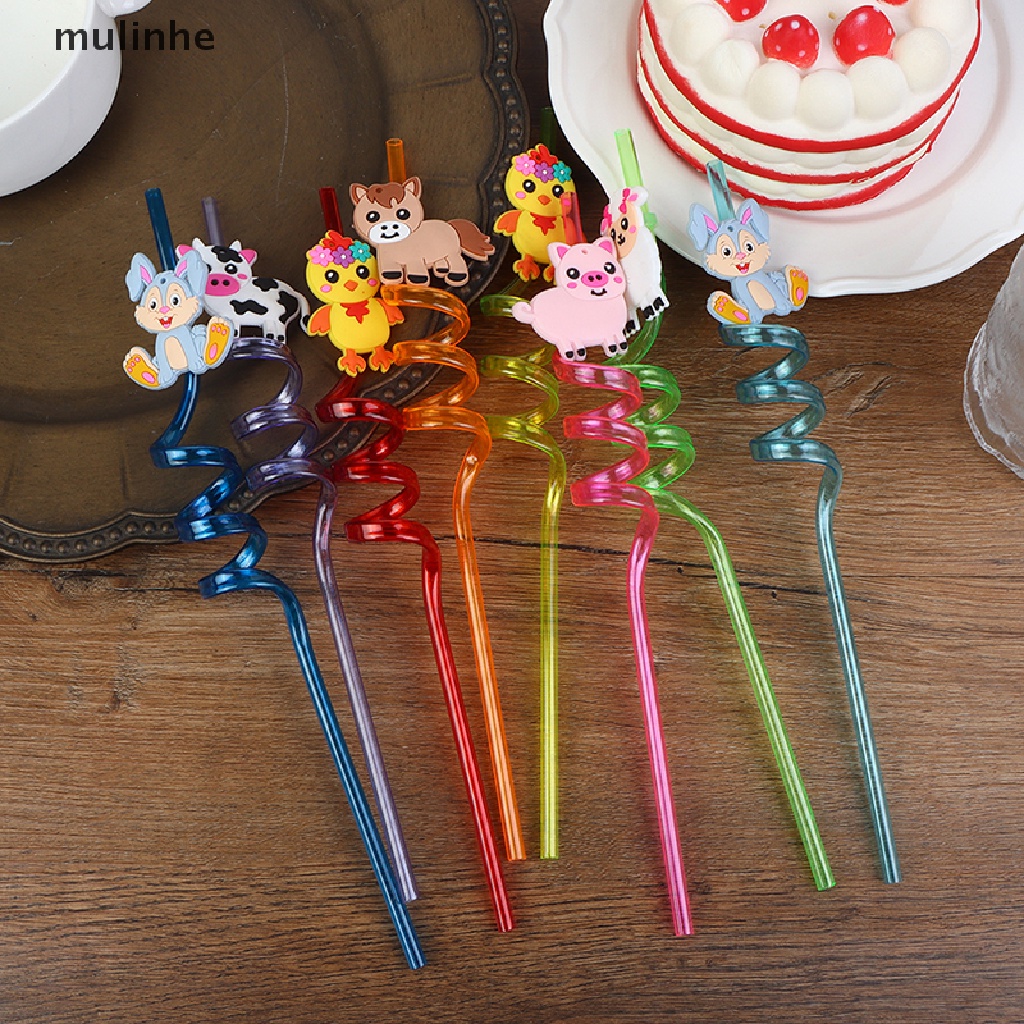Set 8 Ống Hút Có Thể Tái Sử Dụng Hình Động Vật Cho Bé