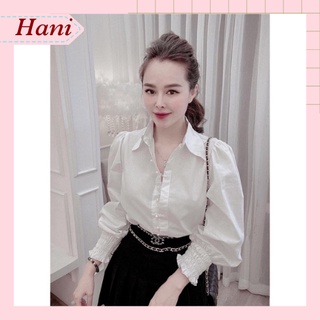 Áo somi trắng cổ bẻ, áo trắng Quảng Châu bo chun tay sang chảnh dành cho nữ