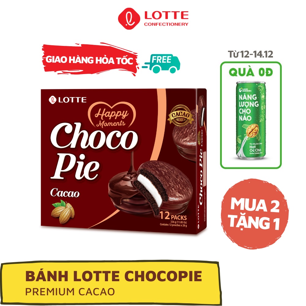 Bánh Lotte Chocopie vị CaCao - Hộp 336G x 12 Gói