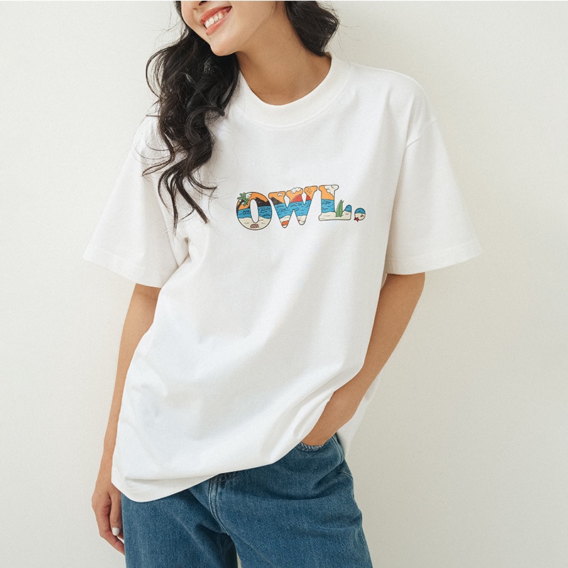 OWL BRAND® ISLAND TEE - Áo thun nam hoạ tiết in chữ  / Trắng