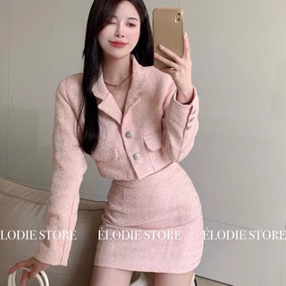 [SẴN] Set áo khoác croptop dạ tweed + chân váy màu hồng phấn cao cấp tiểu thư thanh lịch sang chảnh quý phái Hàn Quốc #2