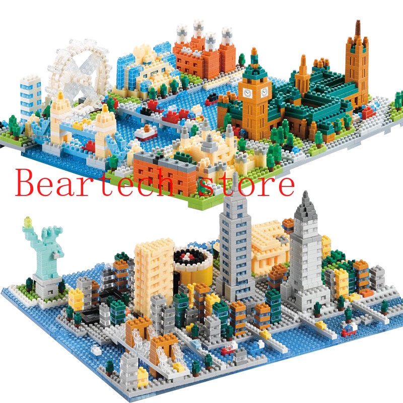 1530+pcs Bricks New York Statue of Liberty Mini Diamond Blocks City Architecture London Tower Bridge Building Block Toys