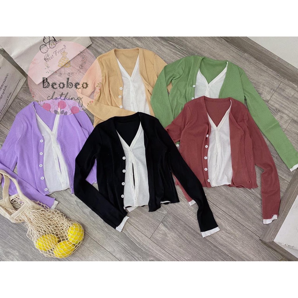 Set áo croptop tay dài phối nút 5 màu ulzzang