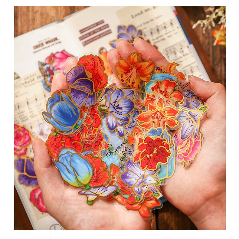Set sticker vintage hình hoa độc đáo cỡ lớn, hình dán sticker trang trí sổ tay, nhật ký, thiệp mừng