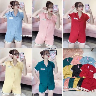 Bộ pizama phi lụa quần đùi áo cộc tay free size