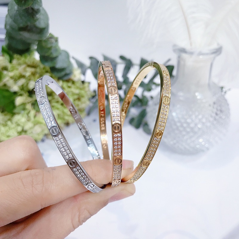 Vòng tay nữ titan Cartie Love đính đá full Lắc Tay Nữ Titan Cao Cấp Không Rỉ Sét Bền Đẹp Có Bảo Hành HipHip Accessories