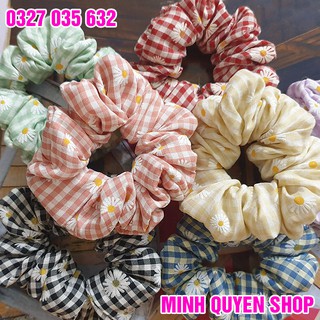 Dây Buộc Tóc Vải Scunchies - Cột Tóc Họa Tiết Caro Hoa Cúc Mới