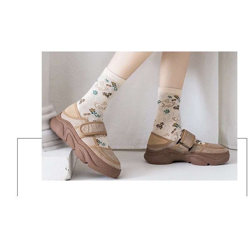 Vớ cao cổ Vacone tất nữ gấu họa tiết caro Hàn Quốc cực đẹp TN87
