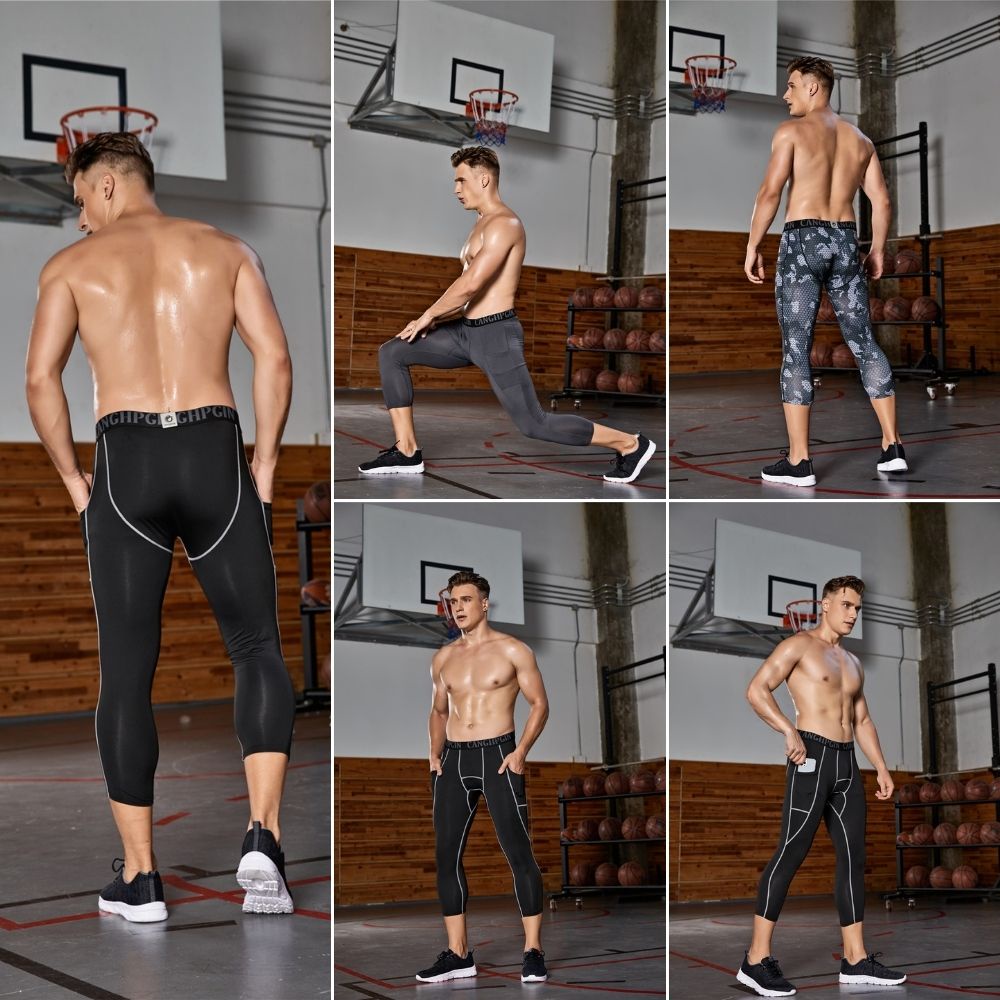 Quần dài thể thao dáng ôm vải co giãn tốt thiết kế cá tính cho nam