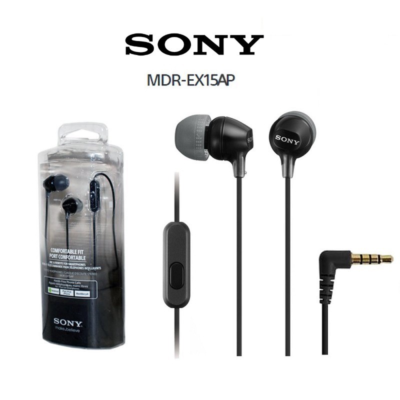 Tai nghe nhét tai có dây chính hãng SONY MDR EX15AP 3.5 mm loa siêu trầm âm thanh nổi