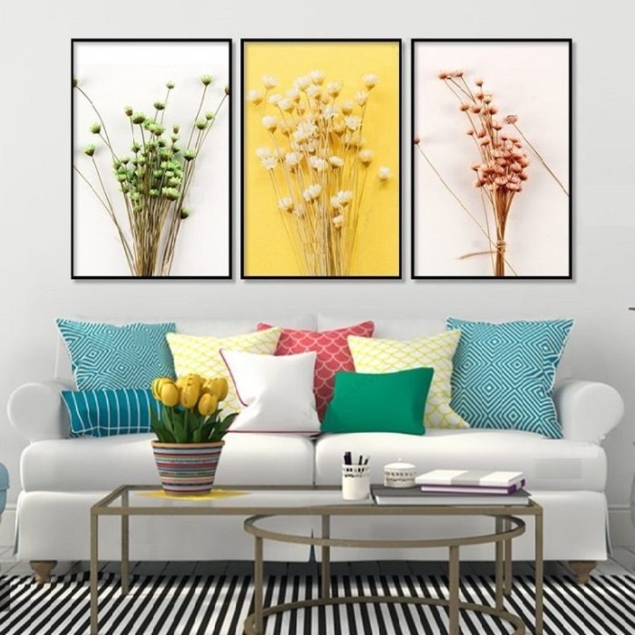 Combo tranh treo tường canvas bộ 3 bức Hoa - Tranh treo tường decor giá xưởng - Tặng kèm đinh 3 chân không khoan tường