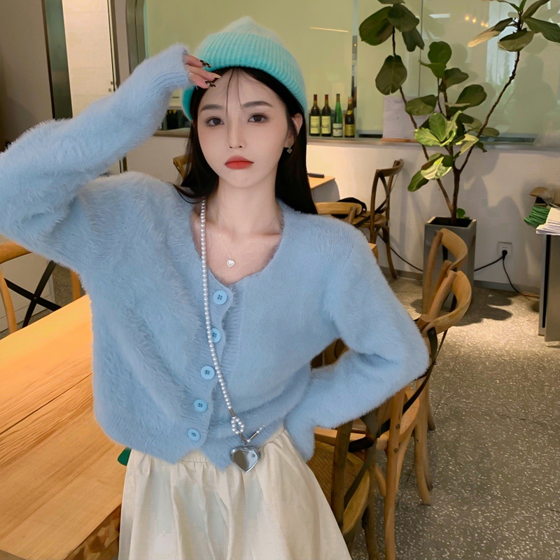 Áo cardigan croptop len lông mềm mại ngọt ngào xu hướng thời trang 2021