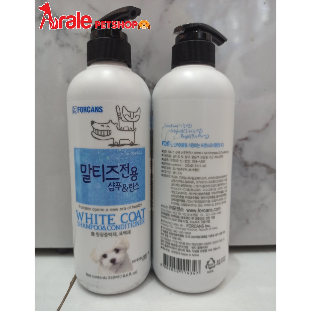 DẦU GỘI VÀ XẢ FORCANS CHO CHÓ LÔNG TRẮNG 550mL