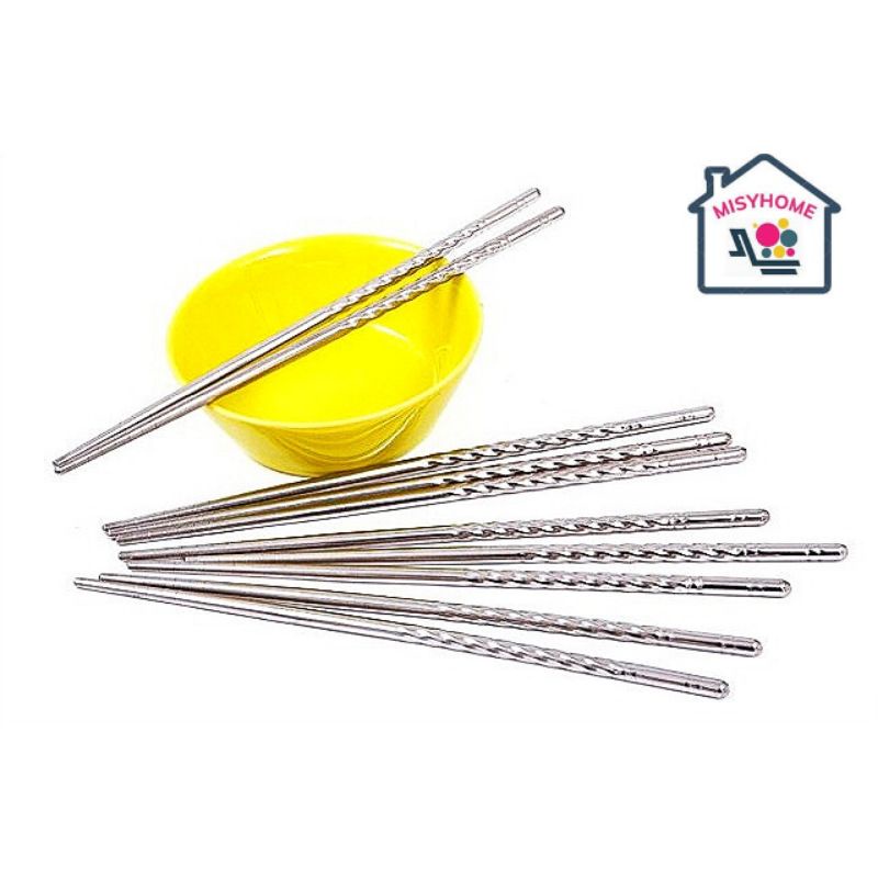 5 đôi đũa inox xoắn 22cm ăn cơm bóng đẹp cứng cáp