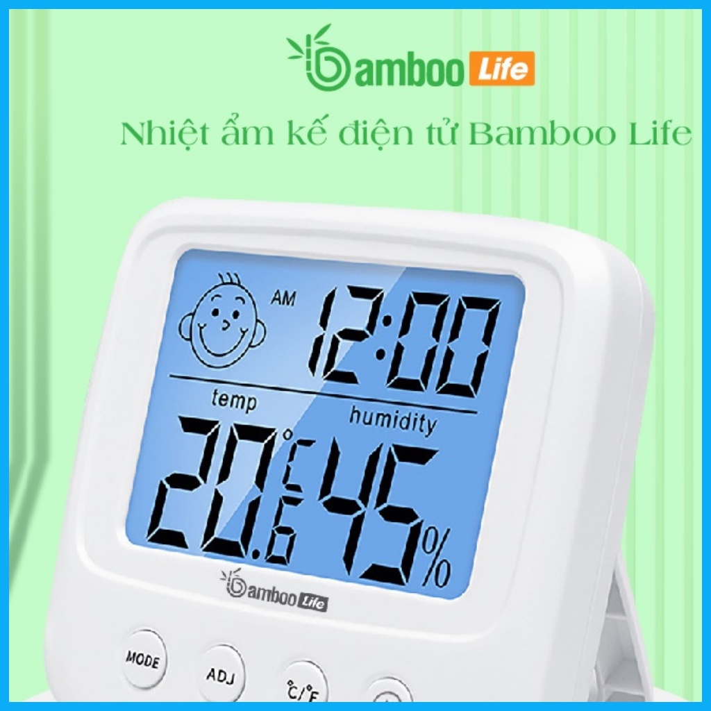 Nhiệt ẩm kế điện tử Bamboo Life 3 trong 1 máy đo nhiệt độ và độ ẩm phòng ngủ cho bé đa năng, tiện dụng