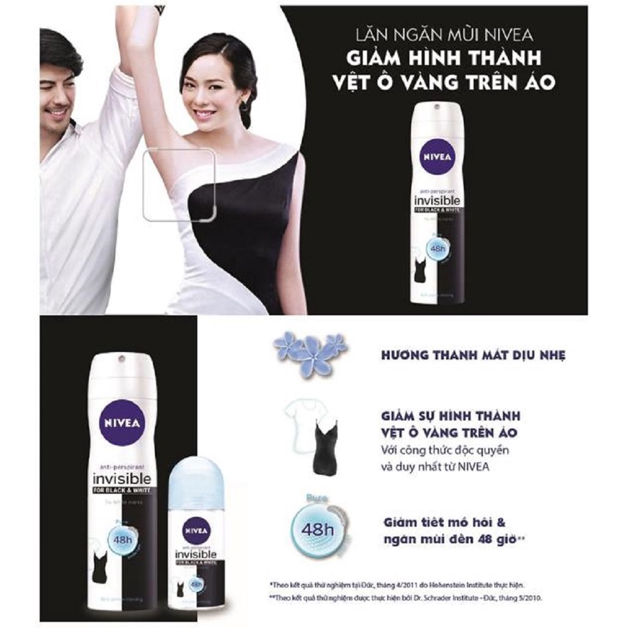 Xịt Ngăn Mùi Nivea Black &amp; White 5in1 Ngăn Vệt Ố Vàng Vượt Trội - 82230 - 150ml