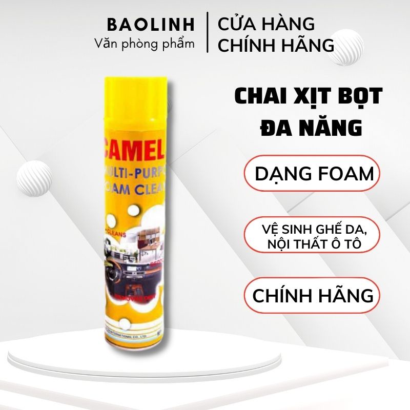 Chai Xịt Bọt Vệ Sinh Ghế Da, Nội Thất Ô Tô Camel Foam Cleaner - Xịt Bọt Đa Năng Màu Vàng - vanphongpham.baolinh