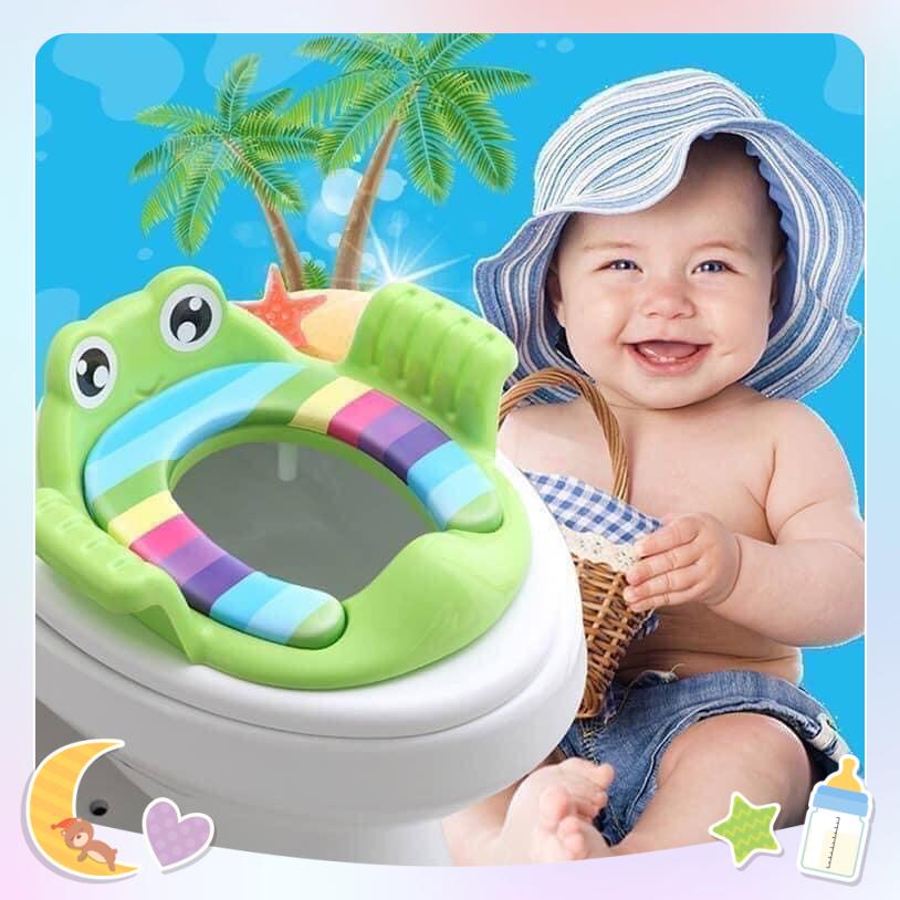 Thu gọn bồn cầu hình ếch cho bé yêu hàng nhập khẩu có 3 màu xanh lá, xanh lam và hồng