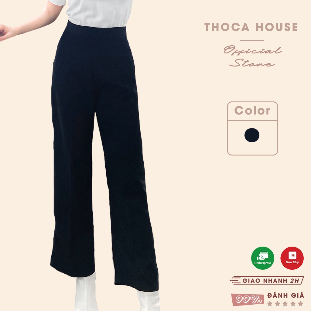 Quần suông công sở ống rộng dây kéo sau đen THOCA HOUSE dễ phối đồ, tôn dáng và chân dài, mặc đi làm, đi học