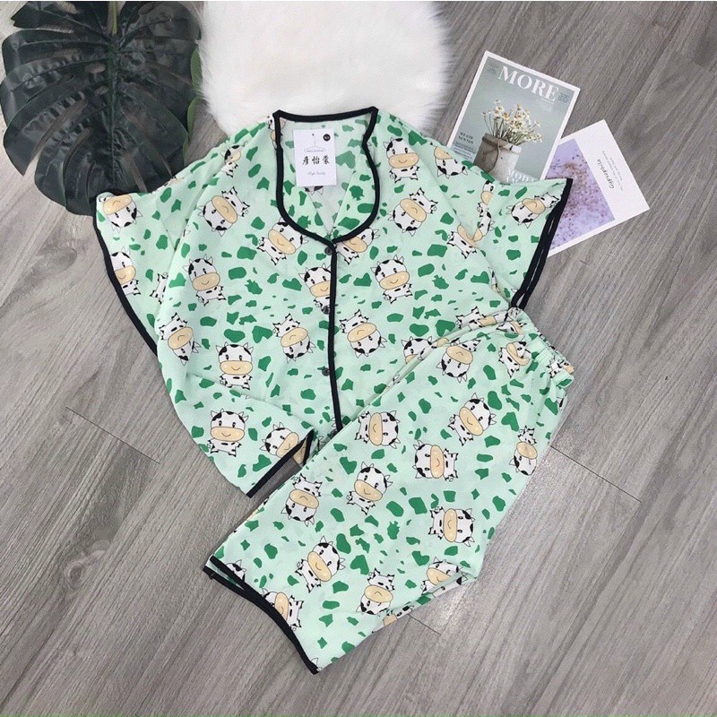 Set bộ mặc nhà lượn sóng quần lửng bò sữa siêu dễ thương