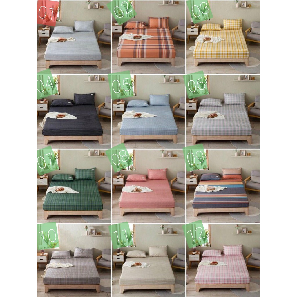 Ga Gối Cotton Tici Kẻ Mẫu Mới Nhất 2022 (01 Ga, 02 Vỏ Gối Nằm) - Nhập Khẩu Không bai xù, Không phai màu