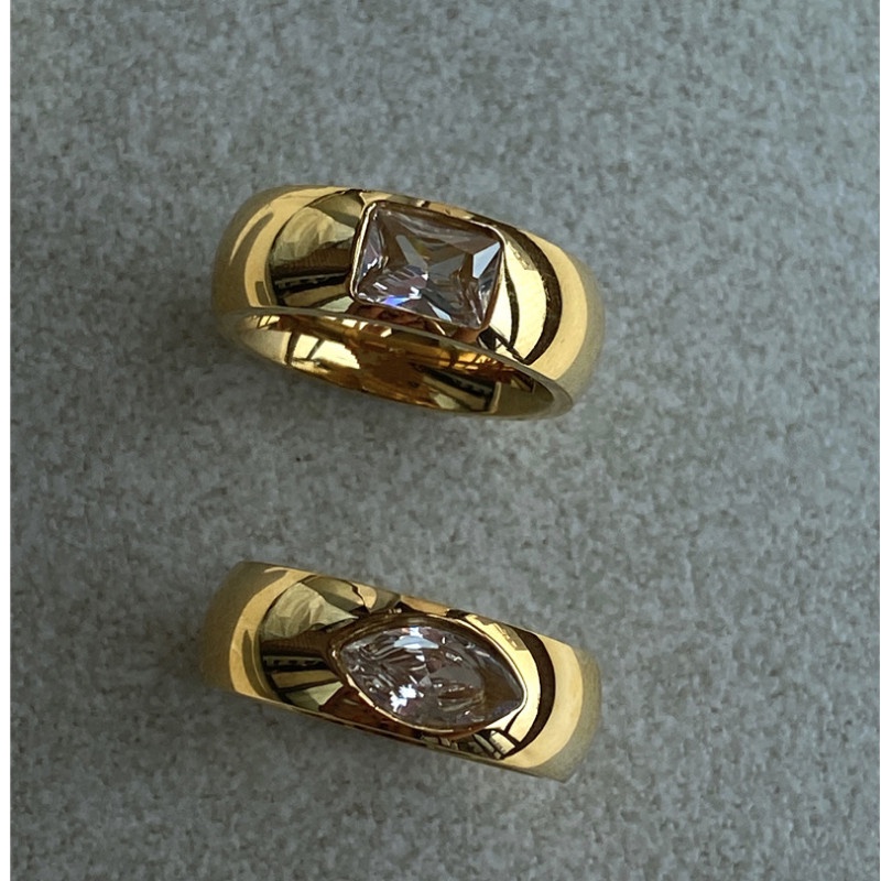 Nhẫn Nữ Bản To Đính Đá Nhân Tạo Titan Ko Đen TT 4380