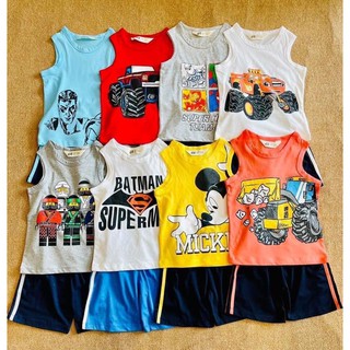 Bộ ba lỗ bé trai cotton mát mặc nhà - Hàng xuất dư HM
