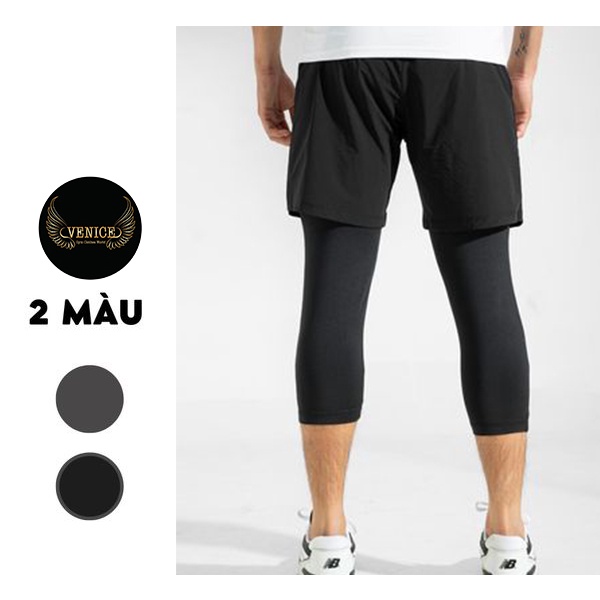 Quần đùi tập gym nam short 2 lớp thể thao lót legging hỗ trợ đạp xe chạy bộ phong cách mạnh mẽ QDTS005