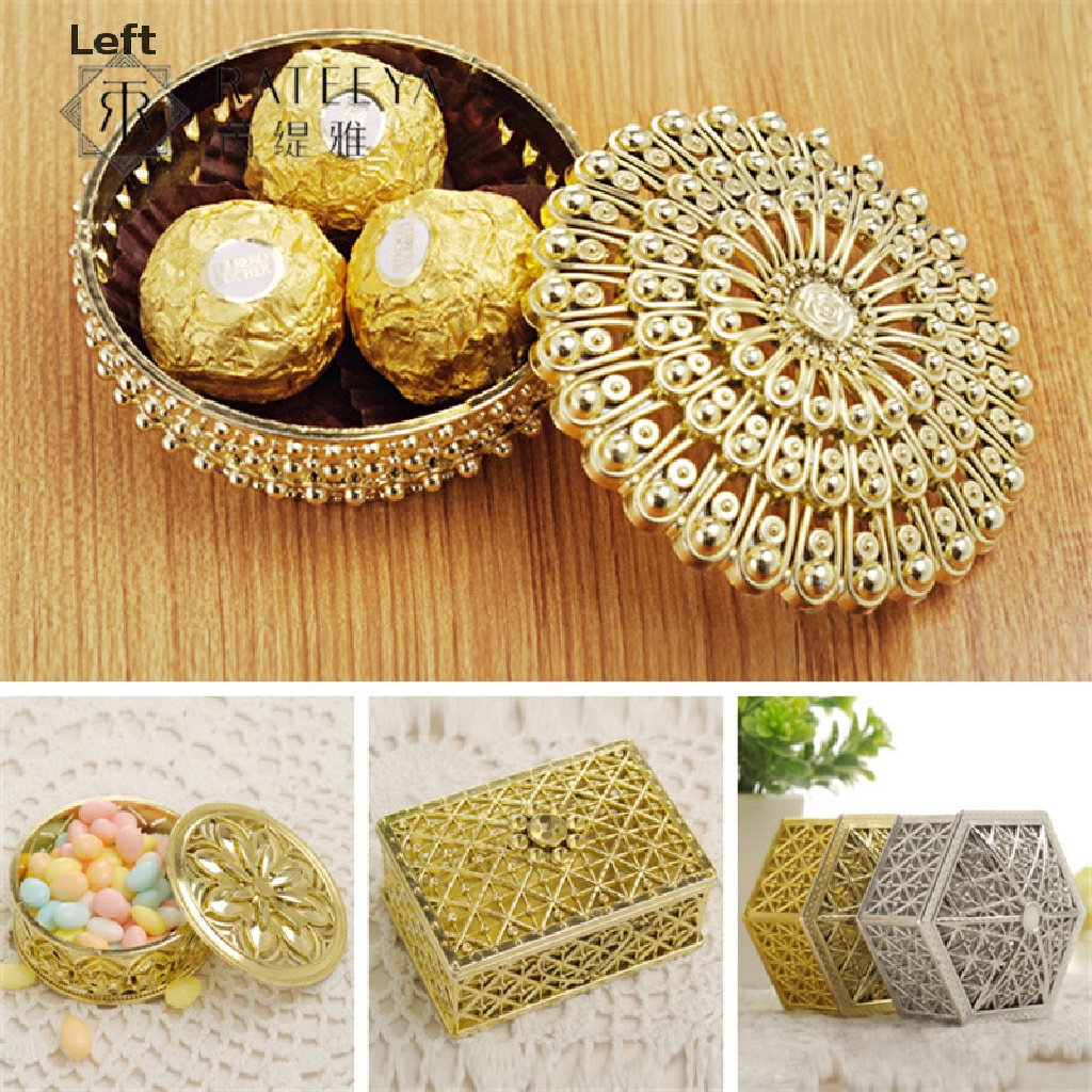 Hộp Đựng Bánh Kẹo Cưới Thiết Kế Đục Lỗ Mini Màu Vàng Lá Sang Trọng