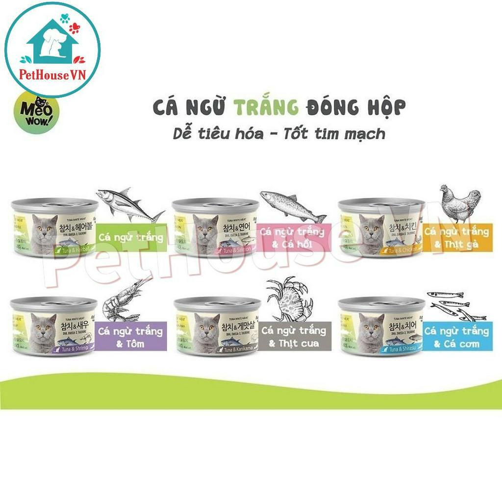 Thùng 24 Lon Pate MEOWOW Mix Đủ 6 Vị Cá Ngừ Trắng Nguyên Miếng Dành Cho Mèo Nhập Khẩu Hàn Quốc