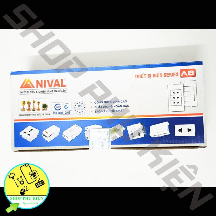 Hạt Ổ Cắm 2 Chấu Nival A8, Ổ Cắm 2 Chấu Có Nắp An Toàn (20 cái/hộp)