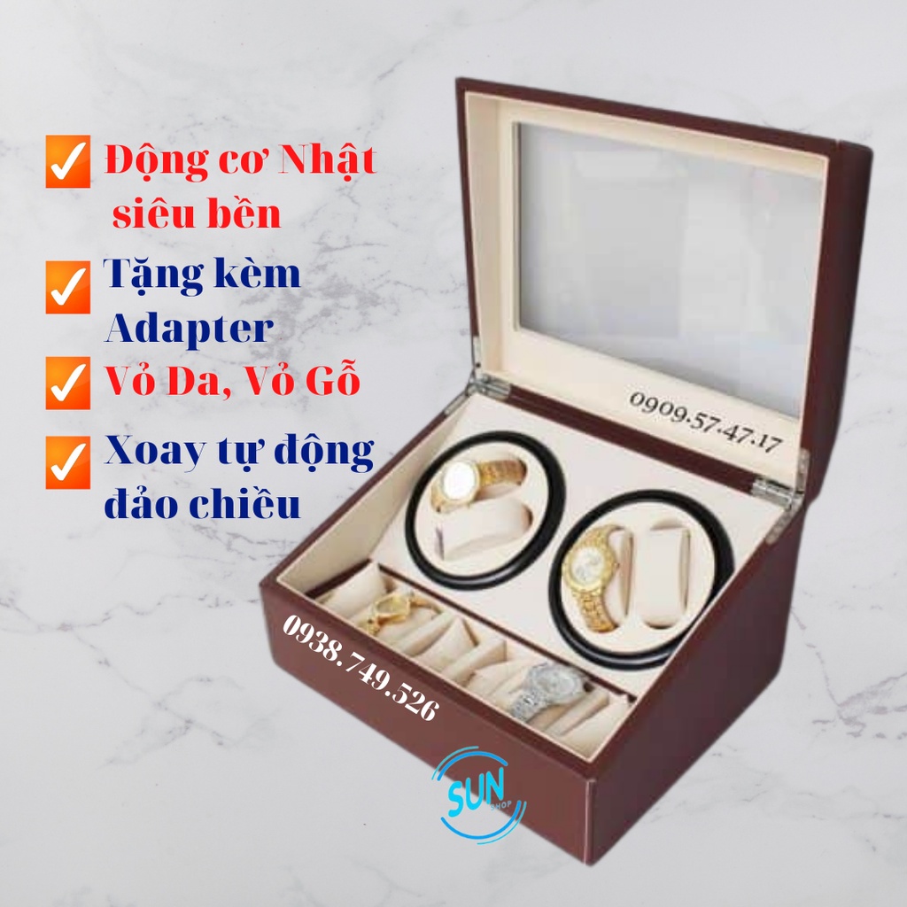 Hộp Lắc Xoay Đồng Hồ Cơ 4 Chiếc Giả Da Đà Điểu, Cá Sấu, Cacbon Giá Rẻ Hàng Cao Cấp