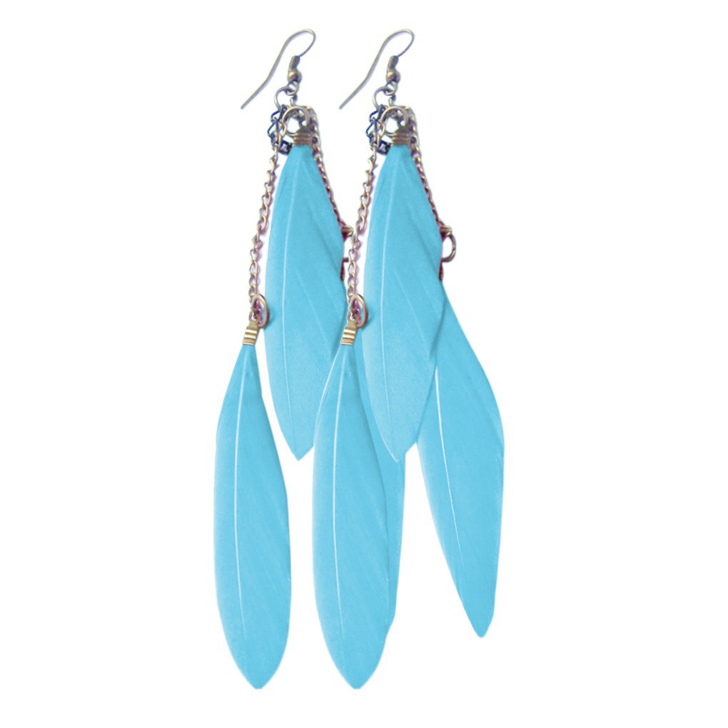 Women Tassel Earrings Feather Drop Dangle Hook Earrings