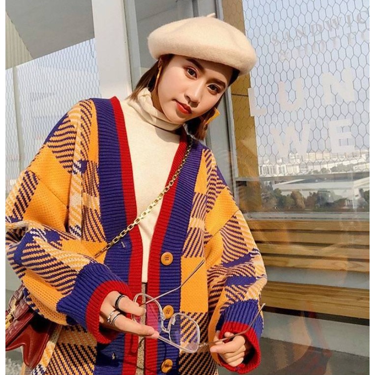 Áo Khoác Cardigan Tay Dài Họa Tiết Sọc Ô Vuông Xinh Xắn Phong Cách Hàn Quốc | BigBuy360 - bigbuy360.vn