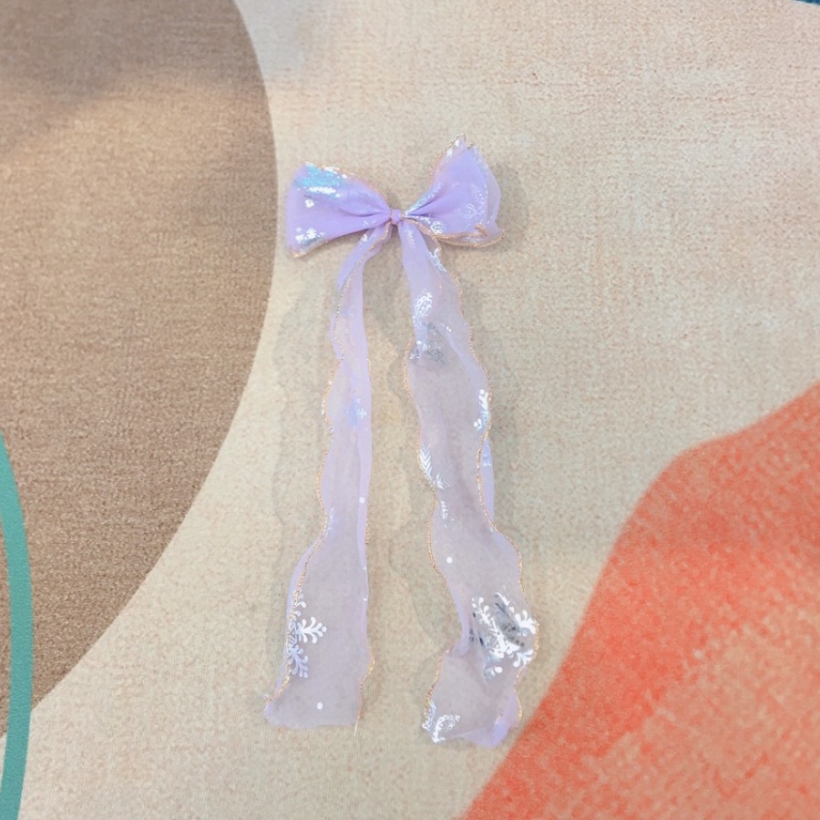 Kẹp nơ vải voan dài hoạ tiết cute phong cách tiểu thư
