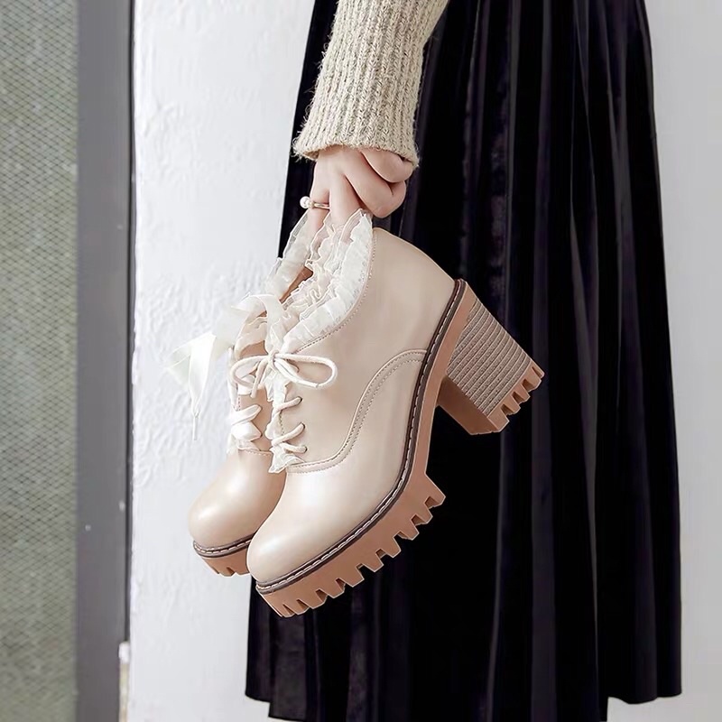 Giày Boot Cao Cổ Style Ulzzang EA7 Siêu Hottrend - bốt cổ cao da bóng gót vuông Cao Cấp