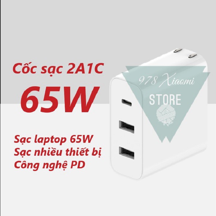 [2A1C] Củ sạc 65w 2A1C Xiaomi AD653 chuẩn PD 3 cổng - Cốc sạc nhanh Xiaomi AD653 3 cổng 65w