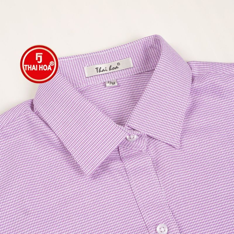 Áo sơ mi nữ Thái Hoà 65-05-01 màu tím vải sợi tre pha caro nhuyễn