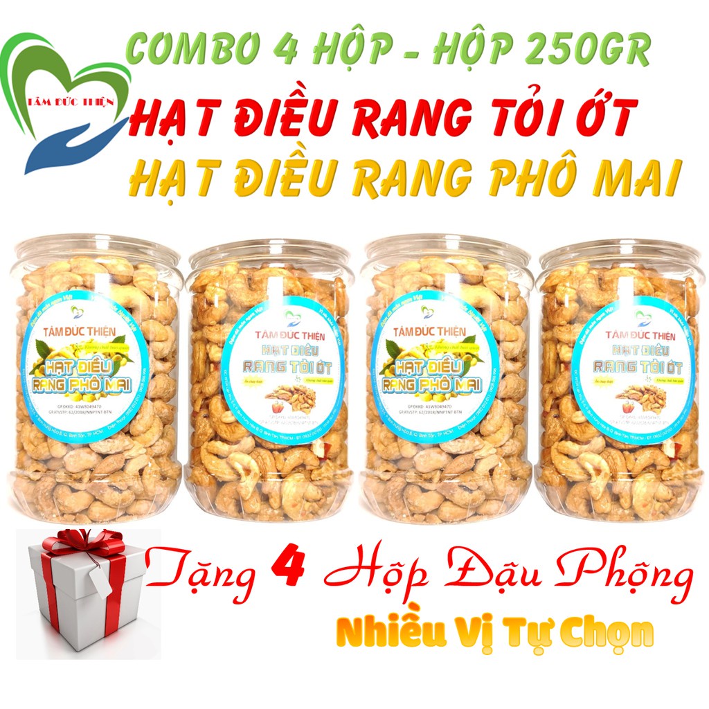 [Tặng 4 Hũ Đậu Phộng]Combo 1 KG Hạt Điều Rang Tỏi/Hạt Điều Phô Mai[Nguyên Liệu Sạch]Tâm Đức Thiện4 x 250GR